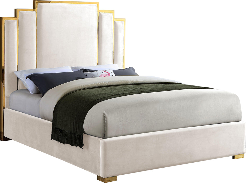 Hugo Cream Velvet Queen Bed - Royal Furniture & Gifts (MI) - Multi Location