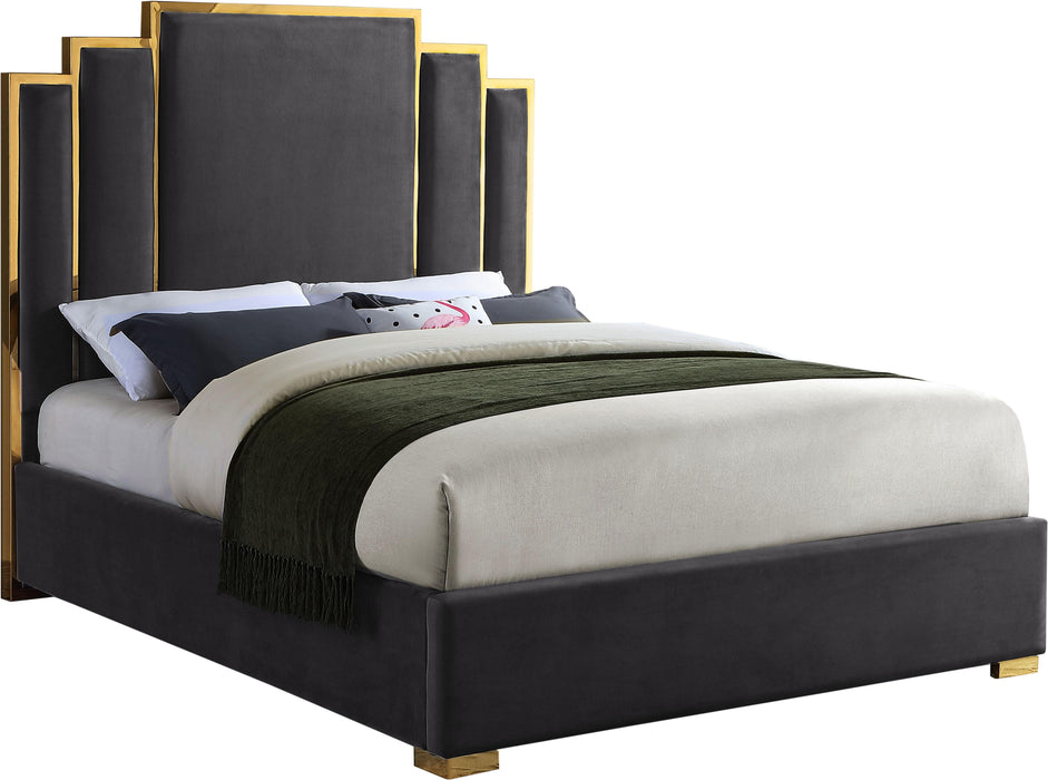 Hugo Grey Velvet Queen Bed - Royal Furniture & Gifts (MI) - Multi Location