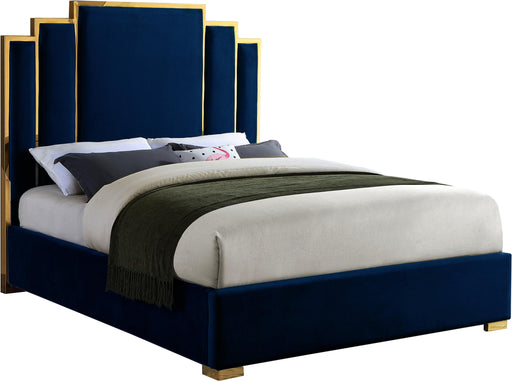 Hugo Navy Velvet King Bed - Royal Furniture & Gifts (MI) - Multi Location