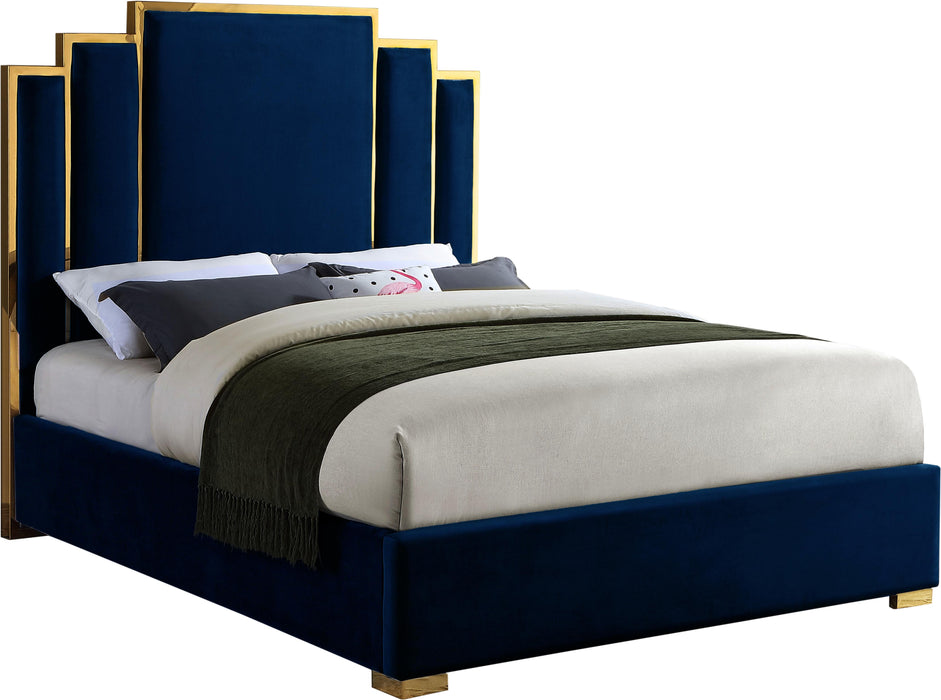 Hugo Navy Velvet King Bed - Royal Furniture & Gifts (MI) - Multi Location