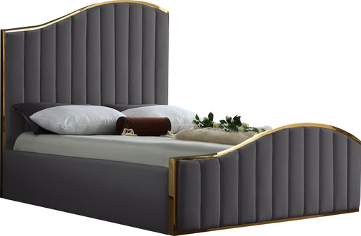 Jolie Grey Velvet Queen Bed (3 Boxes) - Royal Furniture & Gifts (MI) - Multi Location