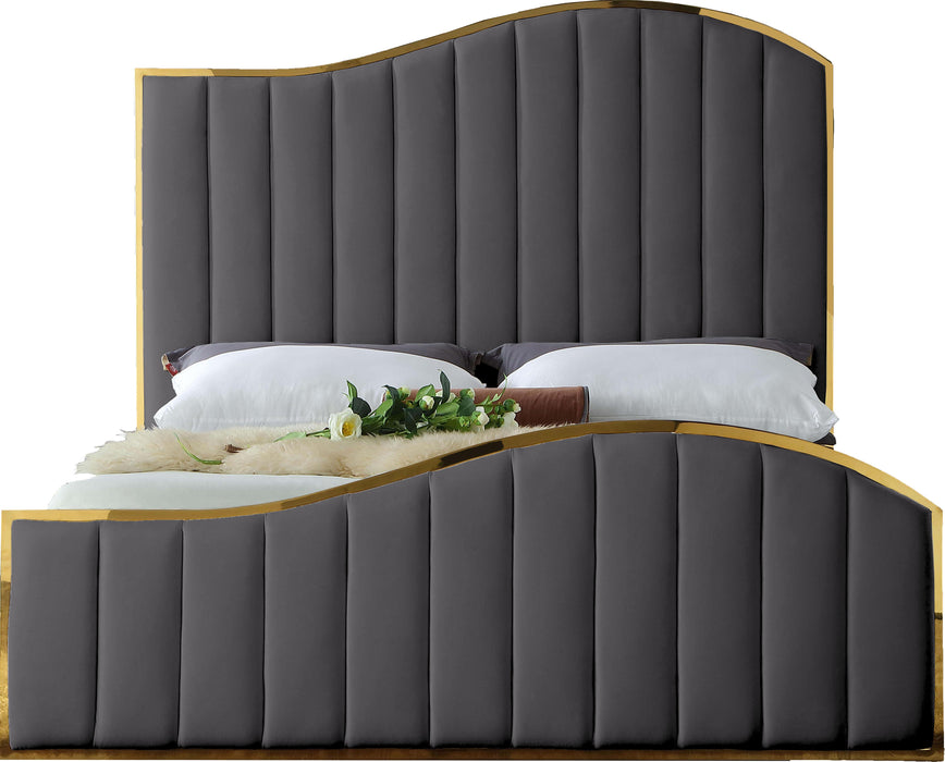Jolie Grey Velvet Queen Bed (3 Boxes) - Royal Furniture & Gifts (MI) - Multi Location