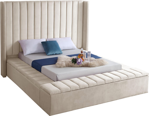 Kiki Cream Velvet Queen Bed (3 Boxes) - Royal Furniture & Gifts (MI) - Multi Location