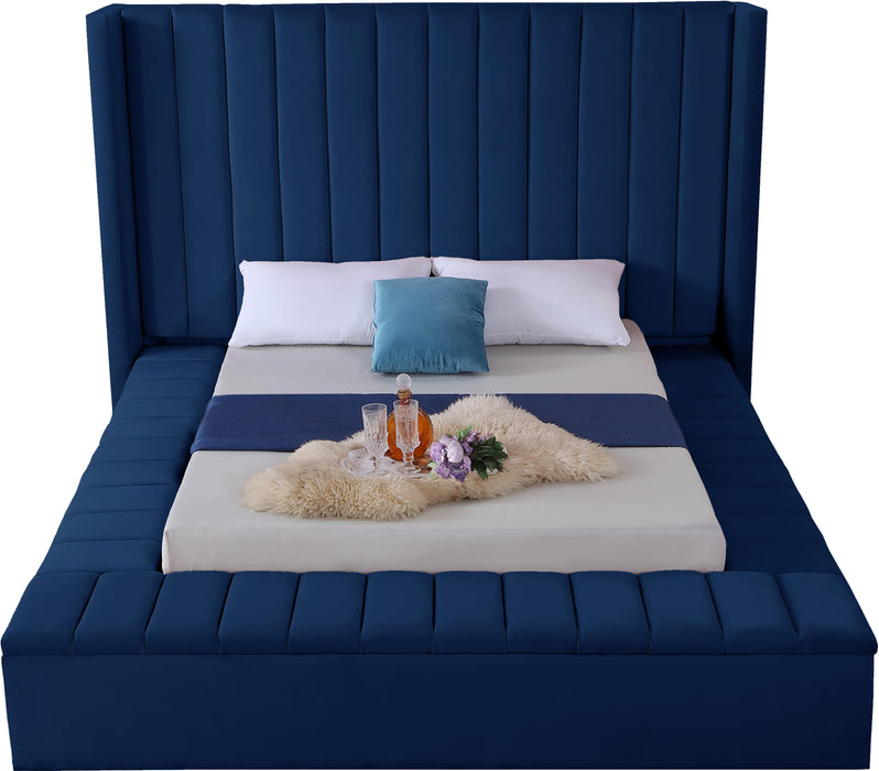 Kiki Navy Velvet Queen Bed (3 Boxes) - Royal Furniture & Gifts (MI) - Multi Location
