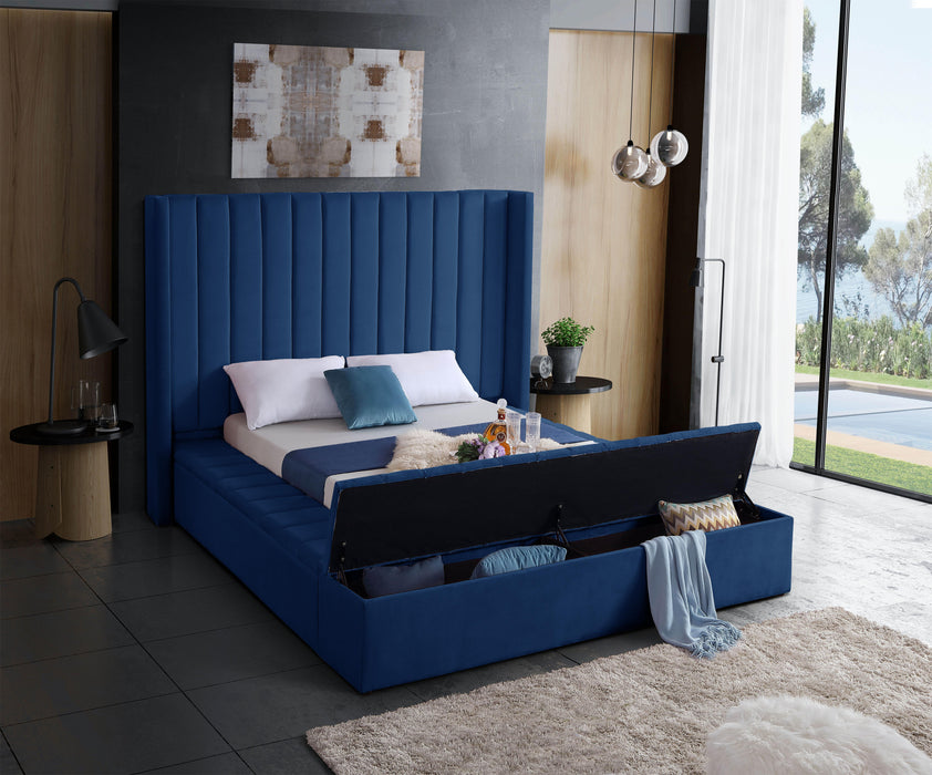 Kiki Navy Velvet King Bed (3 Boxes) - Royal Furniture & Gifts (MI) - Multi Location