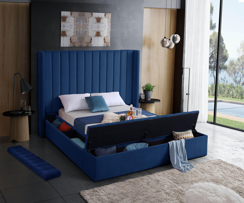Kiki Navy Velvet King Bed (3 Boxes) - Royal Furniture & Gifts (MI) - Multi Location