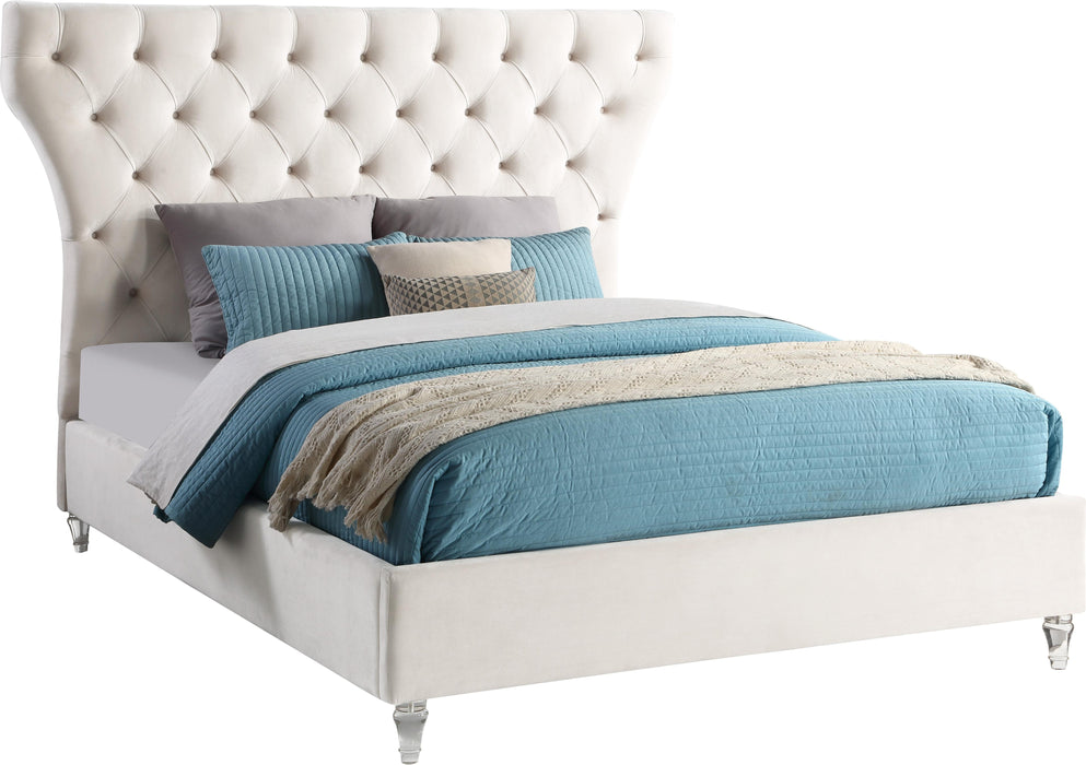 Kira Cream Velvet Queen Bed - Royal Furniture & Gifts (MI) - Multi Location