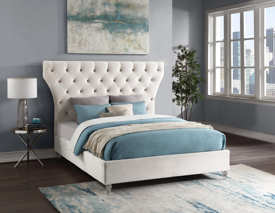 Kira Cream Velvet Queen Bed - Royal Furniture & Gifts (MI) - Multi Location