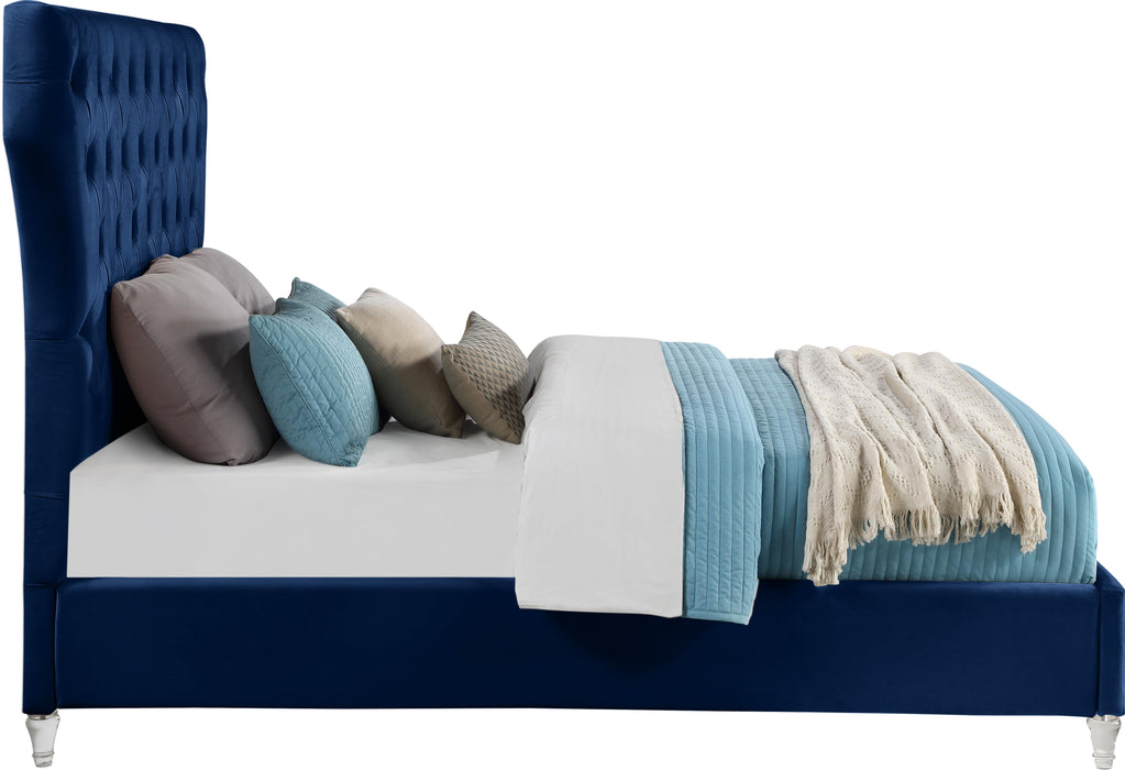 Kira Navy Velvet Queen Bed - Royal Furniture & Gifts (MI) - Multi Location