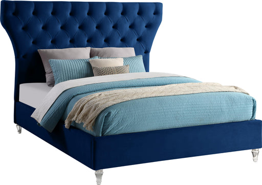 Kira Navy Velvet Queen Bed - Royal Furniture & Gifts (MI) - Multi Location
