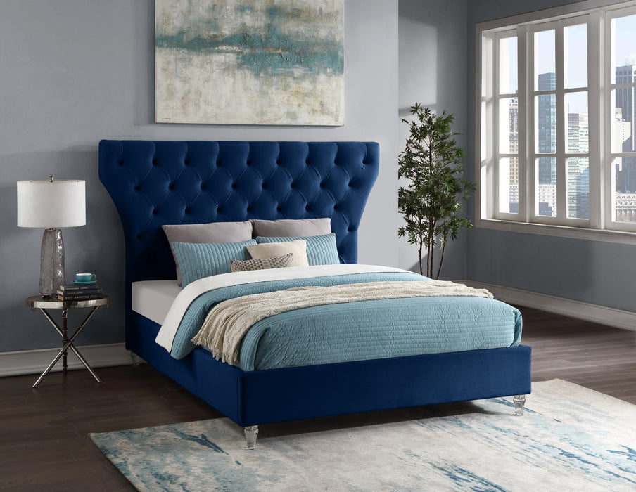 Kira Navy Velvet Queen Bed - Royal Furniture & Gifts (MI) - Multi Location