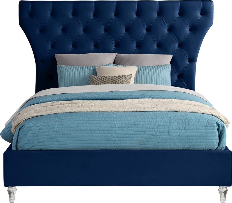 Kira Navy Velvet Queen Bed - Royal Furniture & Gifts (MI) - Multi Location