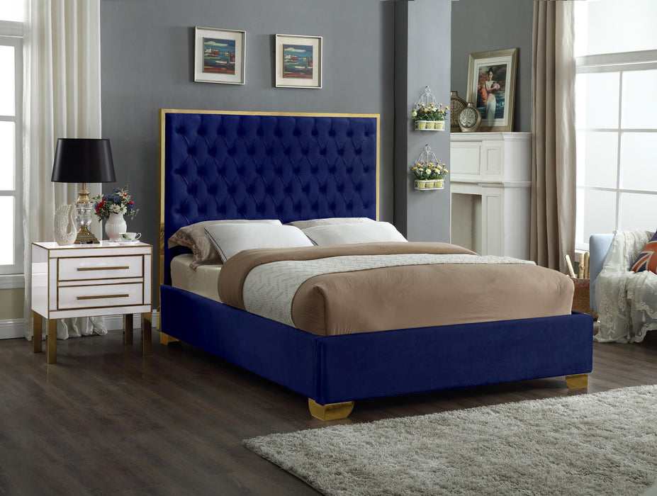 Lana Navy Velvet Queen Bed - Royal Furniture & Gifts (MI) - Multi Location