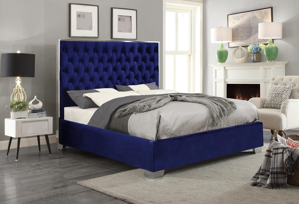 Lexi Navy Velvet King Bed - Royal Furniture & Gifts (MI) - Multi Location