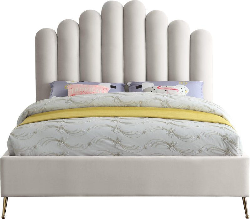 Lily Cream Velvet King Bed - Royal Furniture & Gifts (MI) - Multi Location