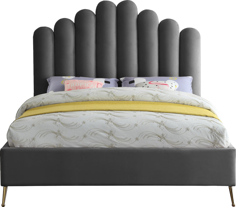 Lily Grey Velvet King Bed - Royal Furniture & Gifts (MI) - Multi Location