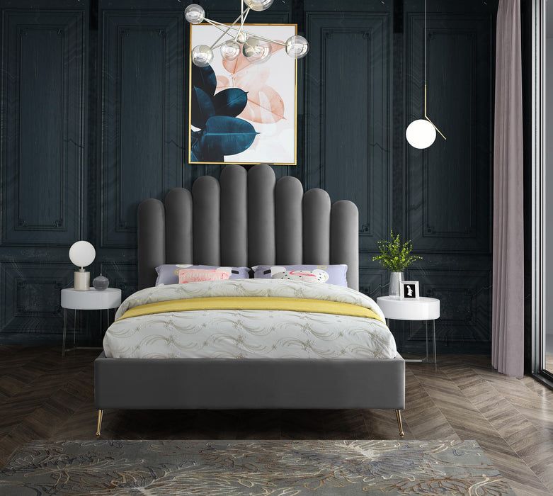 Lily Grey Velvet King Bed - Royal Furniture & Gifts (MI) - Multi Location