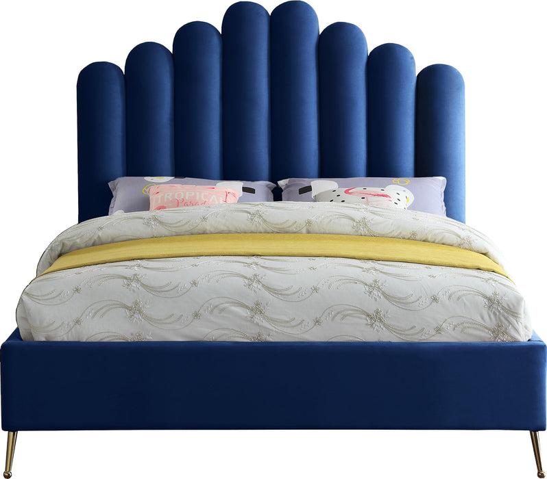 Lily Navy Velvet King Bed - Royal Furniture & Gifts (MI) - Multi Location