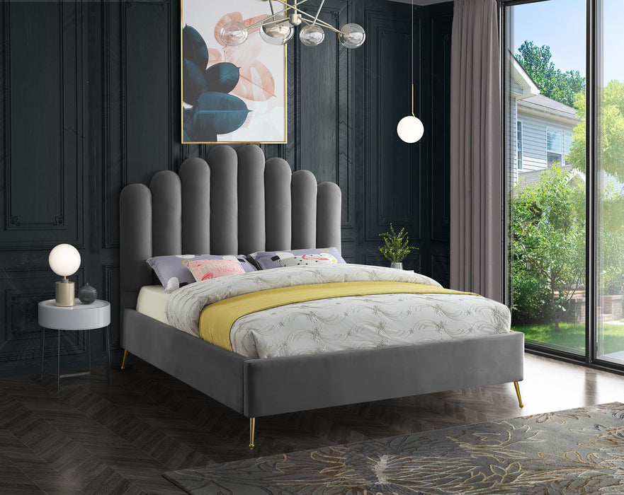 Lily Grey Velvet King Bed - Royal Furniture & Gifts (MI) - Multi Location