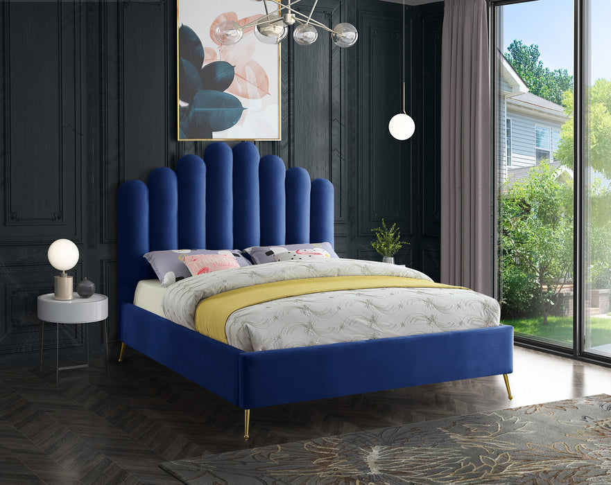 Lily Navy Velvet Queen Bed - Royal Furniture & Gifts (MI) - Multi Location