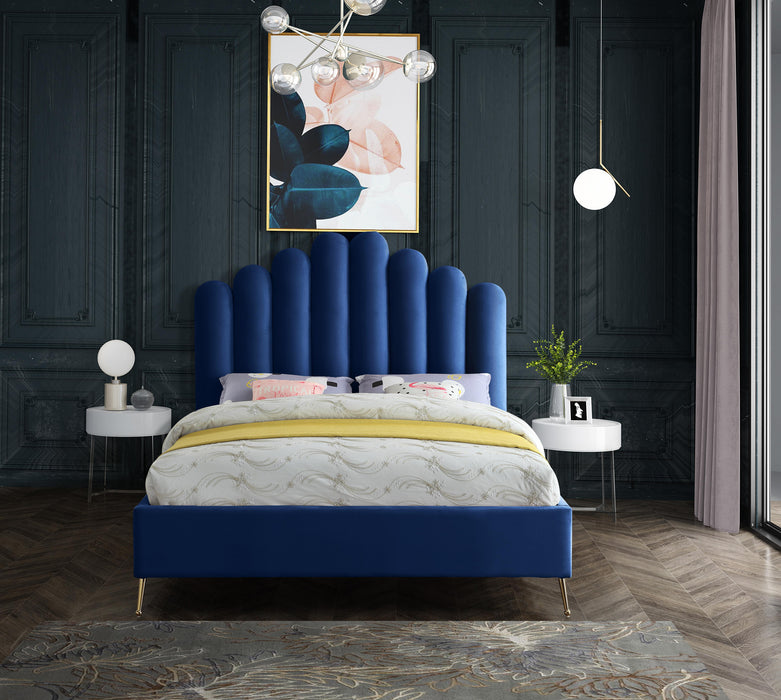Lily Navy Velvet King Bed - Royal Furniture & Gifts (MI) - Multi Location