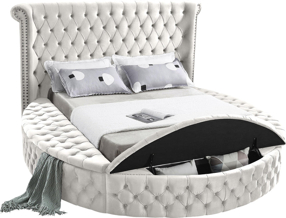 Luxus Cream Velvet Queen Bed (3 Boxes) - Royal Furniture & Gifts (MI) - Multi Location