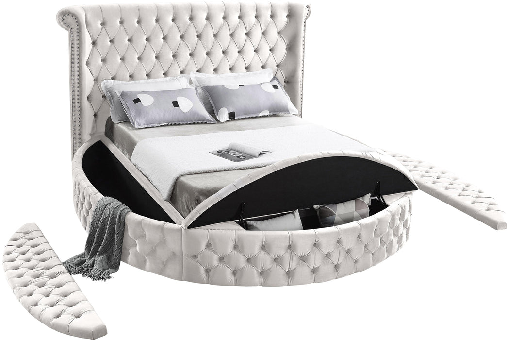 Luxus Cream Velvet King Bed (3 Boxes) - Royal Furniture & Gifts (MI) - Multi Location