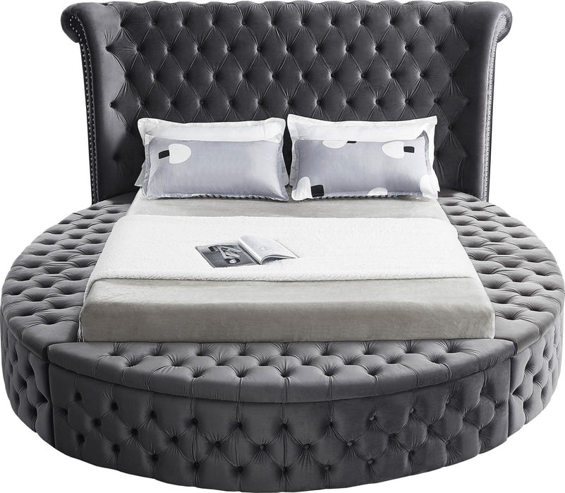 Luxus Grey Velvet Queen Bed (3 Boxes) - Royal Furniture & Gifts (MI) - Multi Location