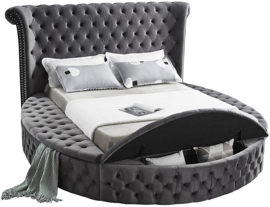 Luxus Grey Velvet Queen Bed (3 Boxes) - Royal Furniture & Gifts (MI) - Multi Location