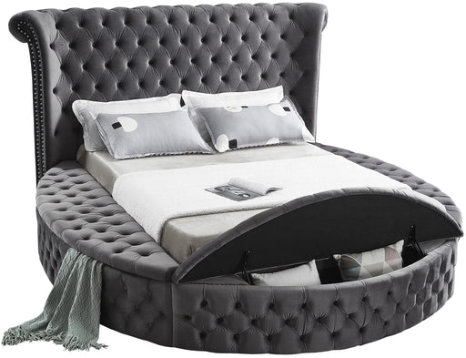 Luxus Grey Velvet King Bed (3 Boxes) - Royal Furniture & Gifts (MI) - Multi Location