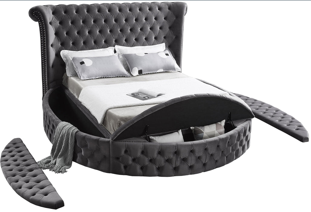 Luxus Grey Velvet Queen Bed (3 Boxes) - Royal Furniture & Gifts (MI) - Multi Location