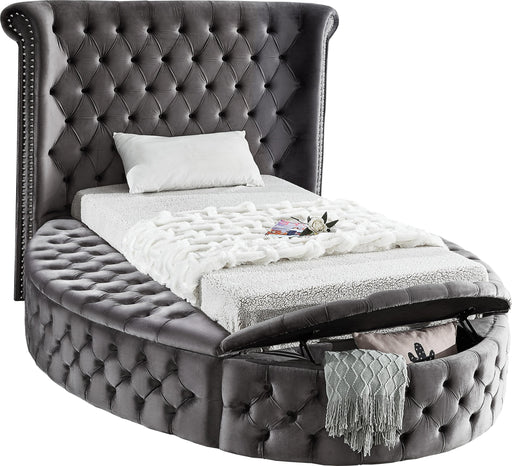 Luxus Grey Velvet Twin Bed (3 Boxes) - Royal Furniture & Gifts (MI) - Multi Location