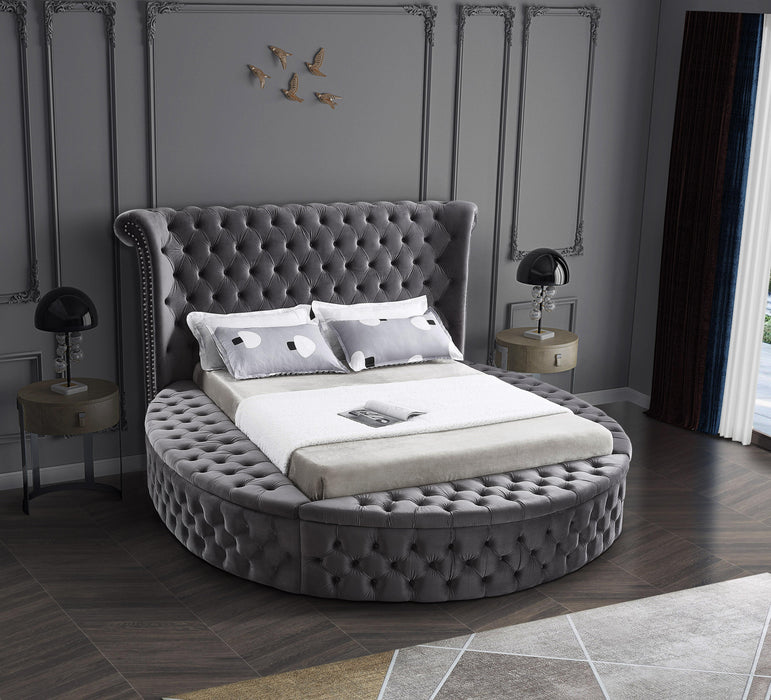 Luxus Grey Velvet Queen Bed (3 Boxes) - Royal Furniture & Gifts (MI) - Multi Location