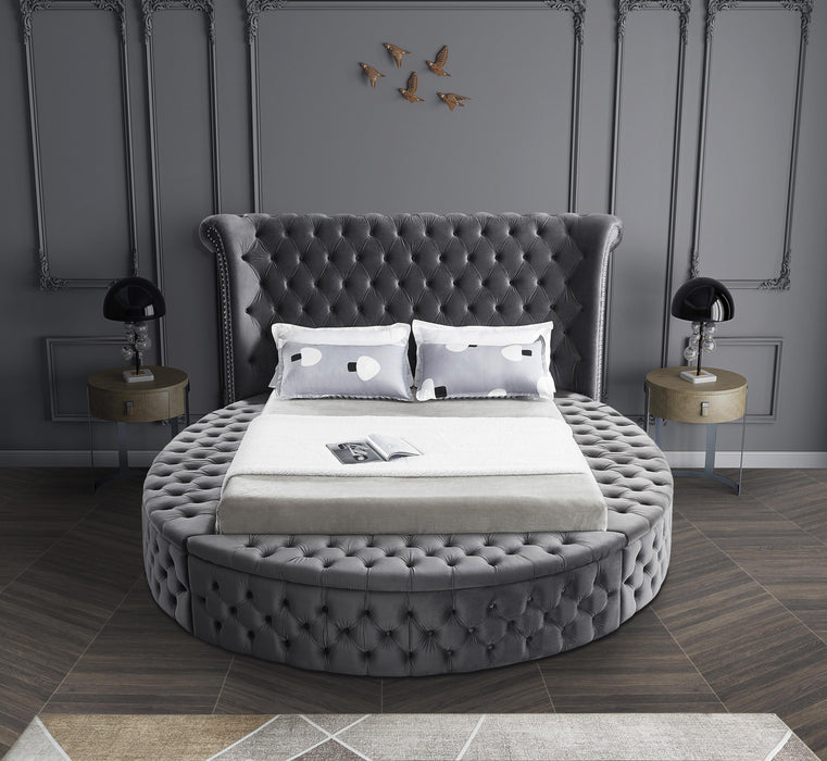 Luxus Grey Velvet Queen Bed (3 Boxes) - Royal Furniture & Gifts (MI) - Multi Location