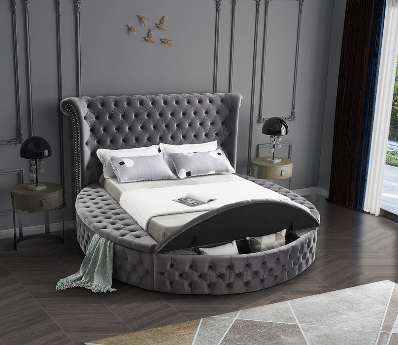 Luxus Grey Velvet Queen Bed (3 Boxes) - Royal Furniture & Gifts (MI) - Multi Location