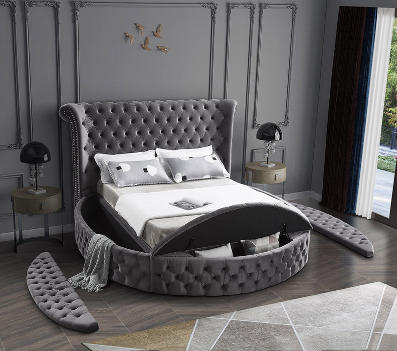 Luxus Grey Velvet Queen Bed (3 Boxes) - Royal Furniture & Gifts (MI) - Multi Location