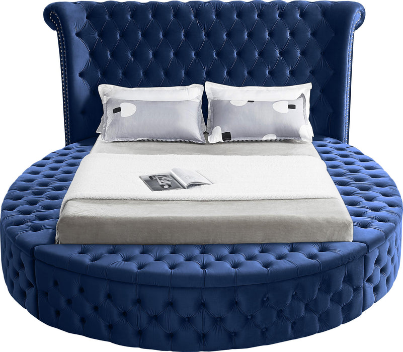 Luxus Navy Velvet Queen Bed (3 Boxes) - Royal Furniture & Gifts (MI) - Multi Location