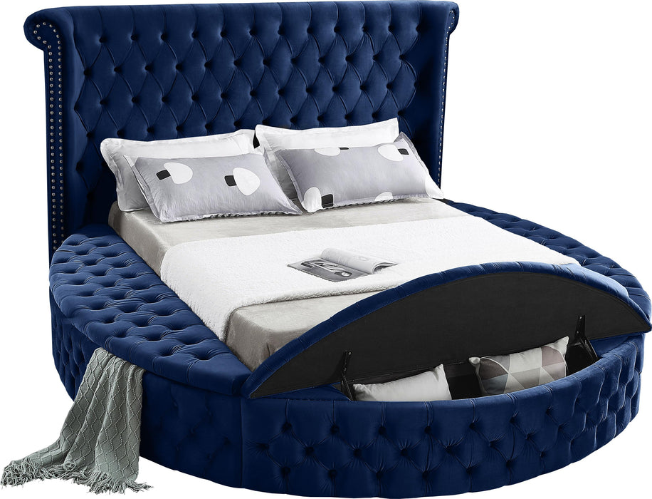 Luxus Navy Velvet Queen Bed (3 Boxes) - Royal Furniture & Gifts (MI) - Multi Location