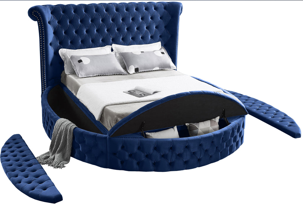 Luxus Navy Velvet Queen Bed (3 Boxes) - Royal Furniture & Gifts (MI) - Multi Location