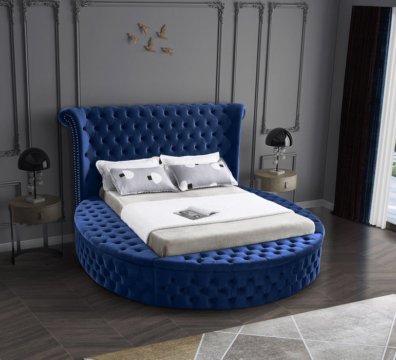 Luxus Navy Velvet Queen Bed (3 Boxes) - Royal Furniture & Gifts (MI) - Multi Location