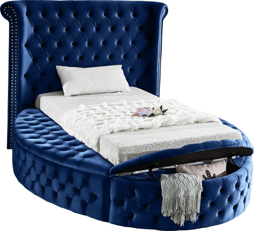 Luxus Navy Velvet Twin Bed (3 Boxes) - Royal Furniture & Gifts (MI) - Multi Location