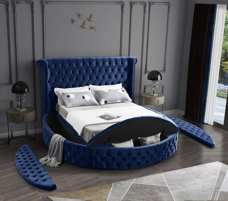 Luxus Navy Velvet Queen Bed (3 Boxes) - Royal Furniture & Gifts (MI) - Multi Location
