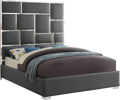 Milan Grey Faux Leather Queen Bed - Royal Furniture & Gifts (MI) - Multi Location