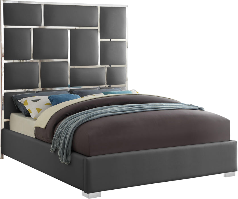 Milan Grey Faux Leather Queen Bed - Royal Furniture & Gifts (MI) - Multi Location