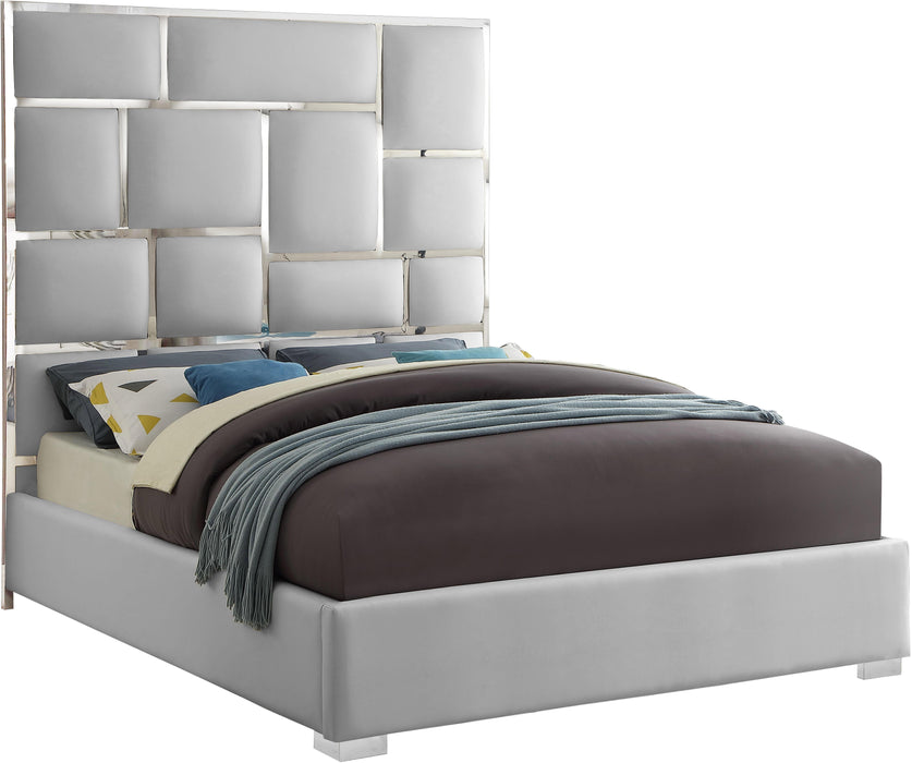 Milan White Faux Leather Queen Bed - Royal Furniture & Gifts (MI) - Multi Location