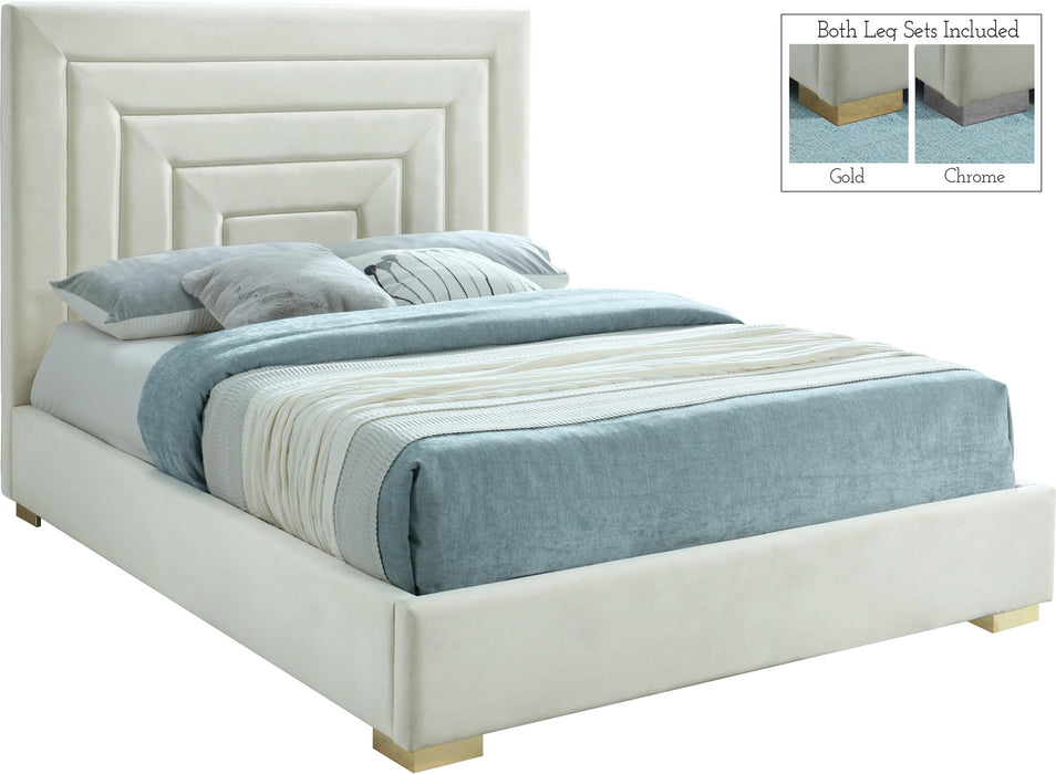 Nora Cream Velvet Queen Bed - Royal Furniture & Gifts (MI) - Multi Location