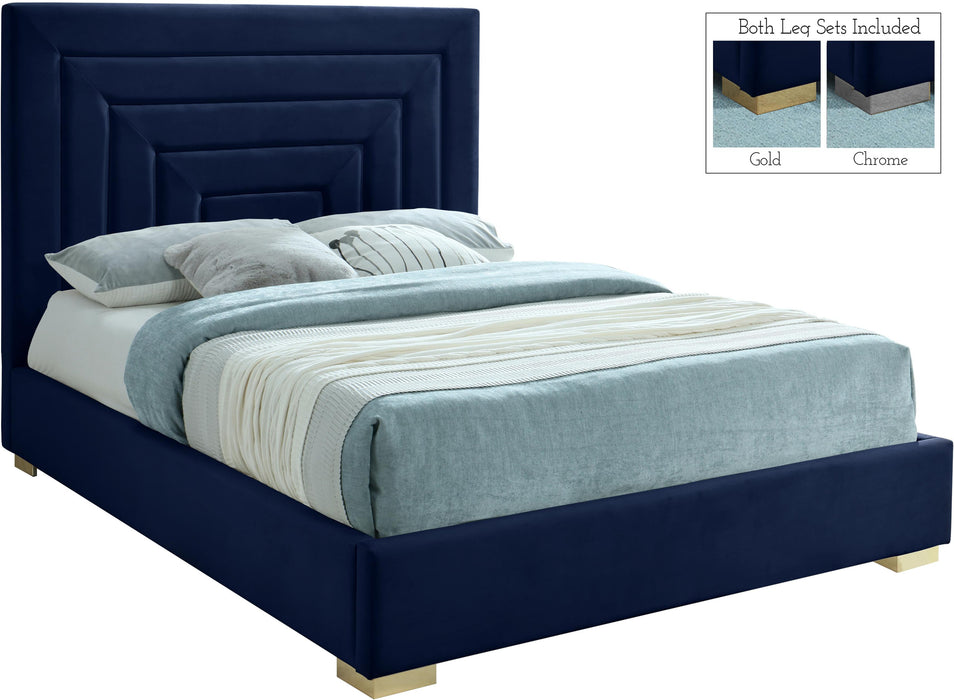 Nora Navy Velvet King Bed - Royal Furniture & Gifts (MI) - Multi Location