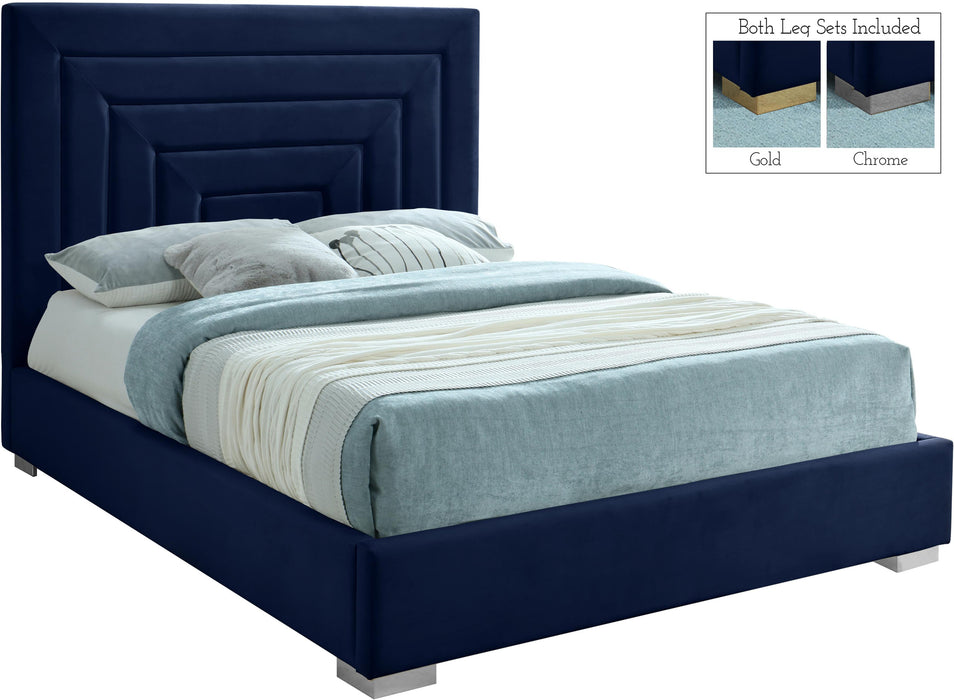 Nora Navy Velvet King Bed - Royal Furniture & Gifts (MI) - Multi Location