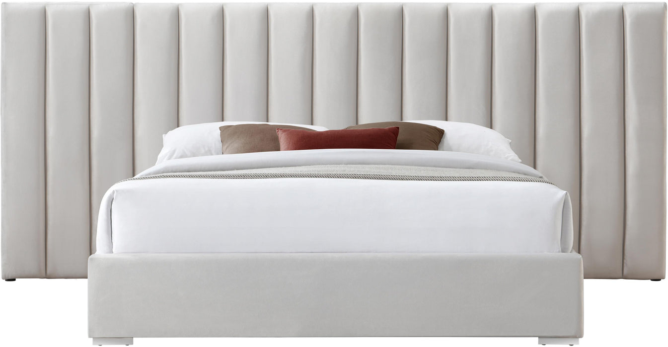 Pablo Cream Velvet Queen Bed - Royal Furniture & Gifts (MI) - Multi Location