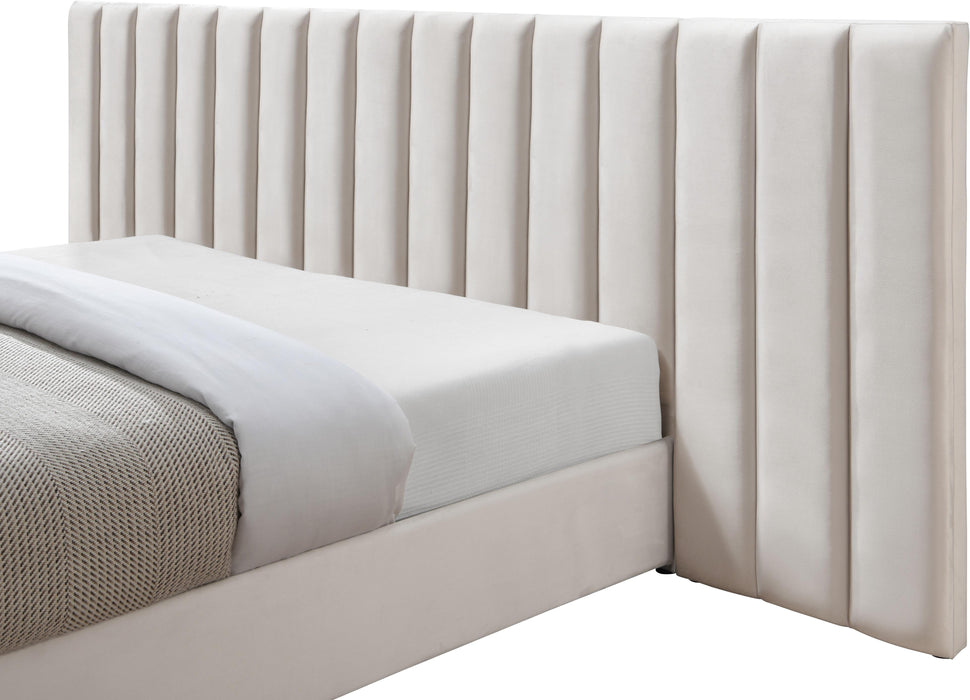 Pablo Cream Velvet Queen Bed - Royal Furniture & Gifts (MI) - Multi Location